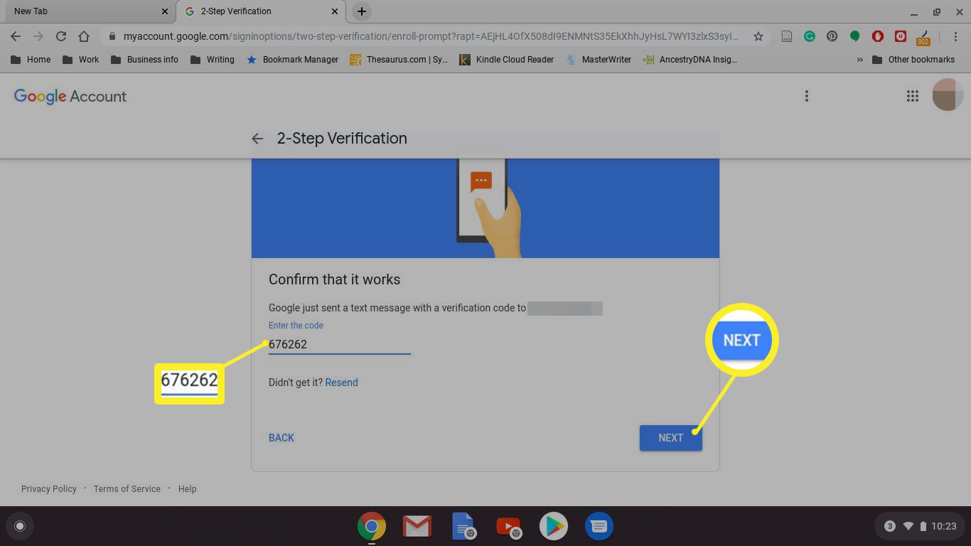 Een verificatiecode invoeren in Google Chrome voor Chromebook