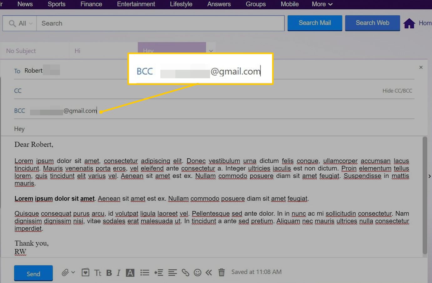 BCC-veld in Yahoo Mail