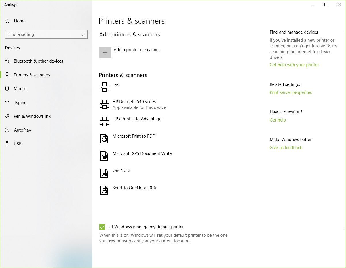 Screenshot van printers en scanners Windows 10
