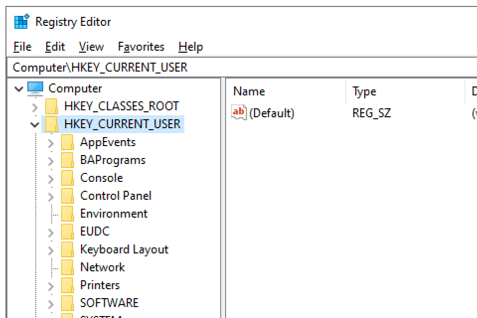 HKEY_CURRENT_USER map in het Windows 10-register