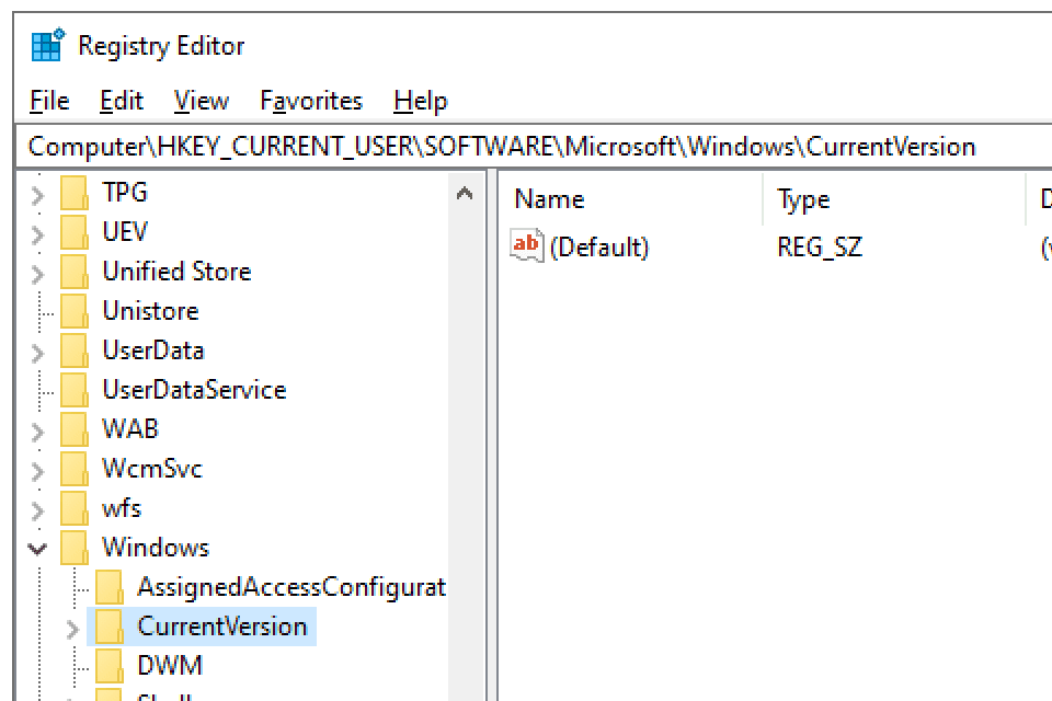 HKEY_CURRENT_USER CurrentVersion-map in het Windows-register