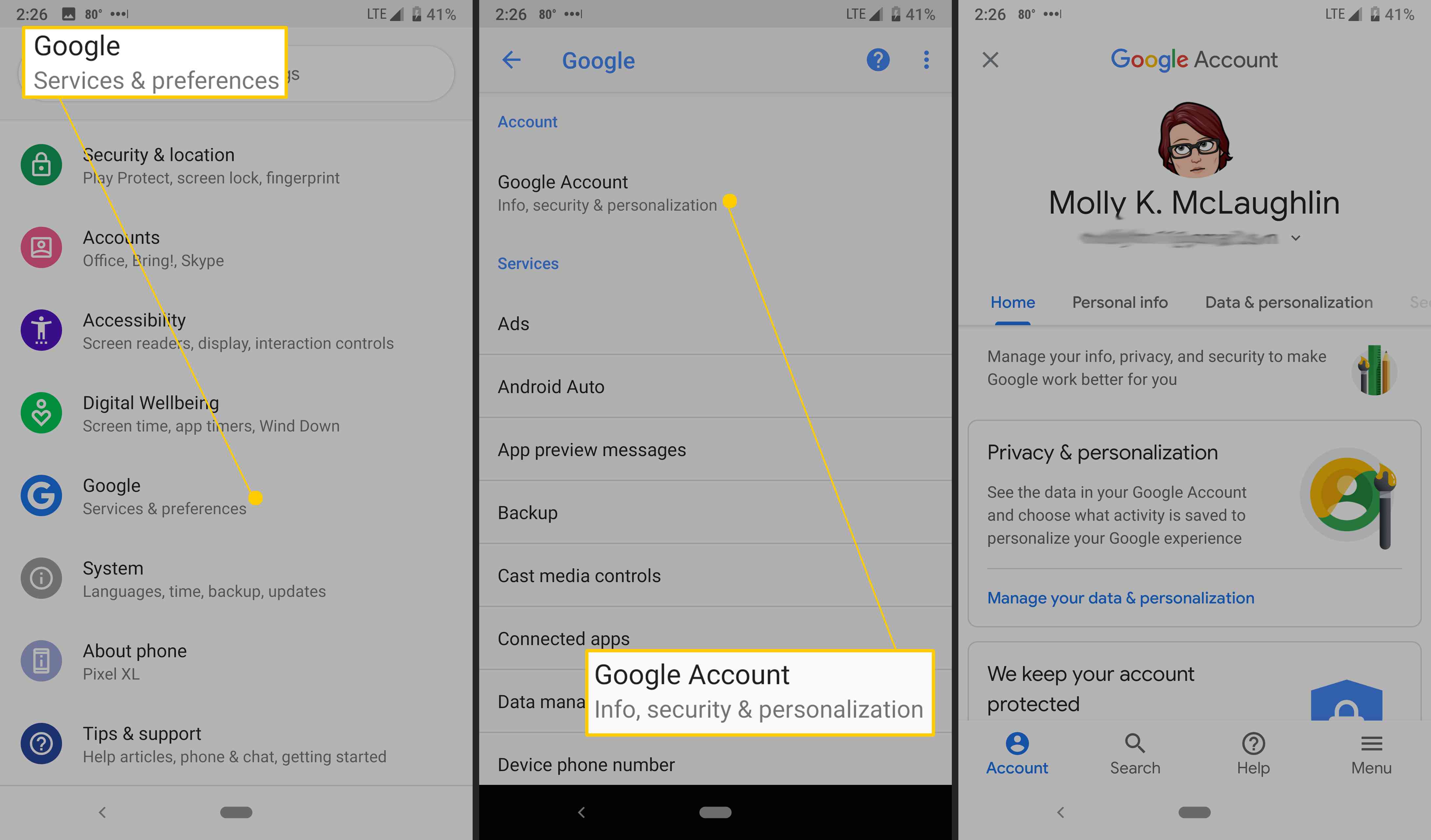 Android's Google-accountinstellingen.