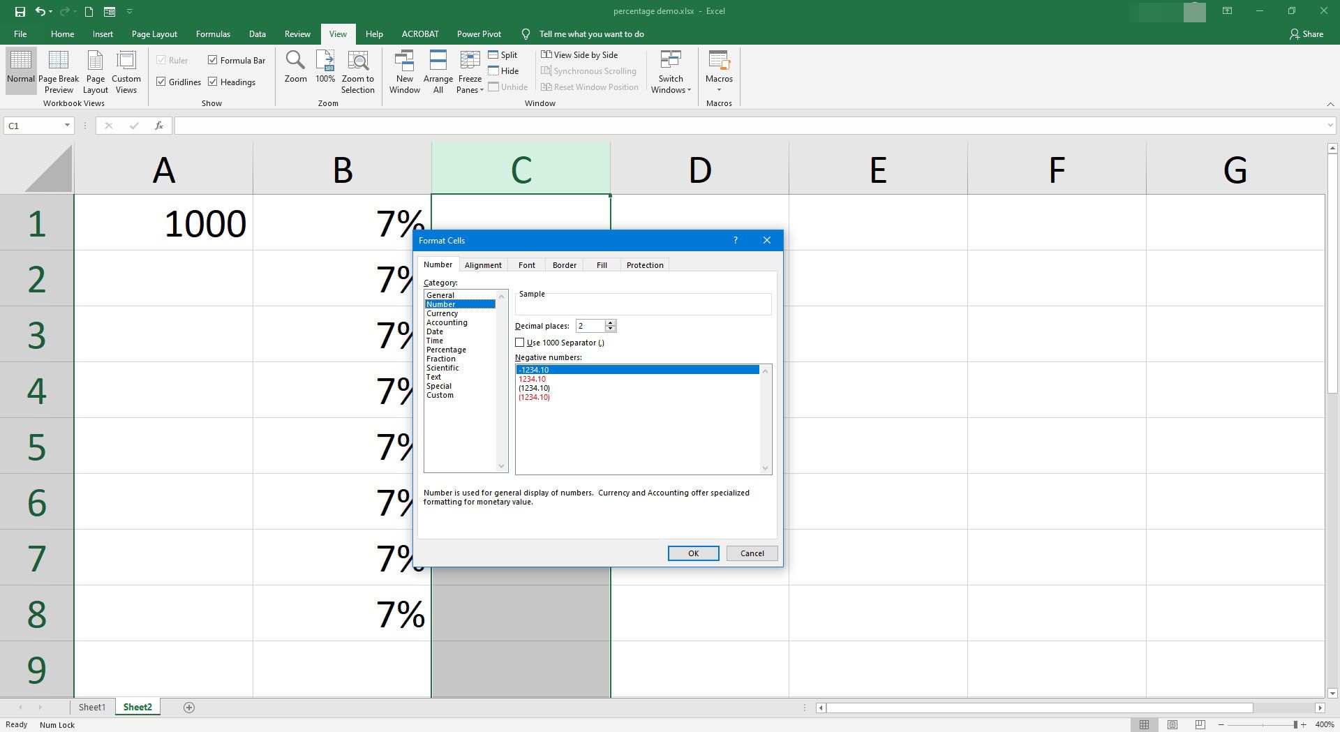 De cellen opmaken als getallen in Excel.