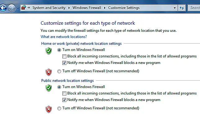 Schermafbeelding van Windows-firewallinstellingen