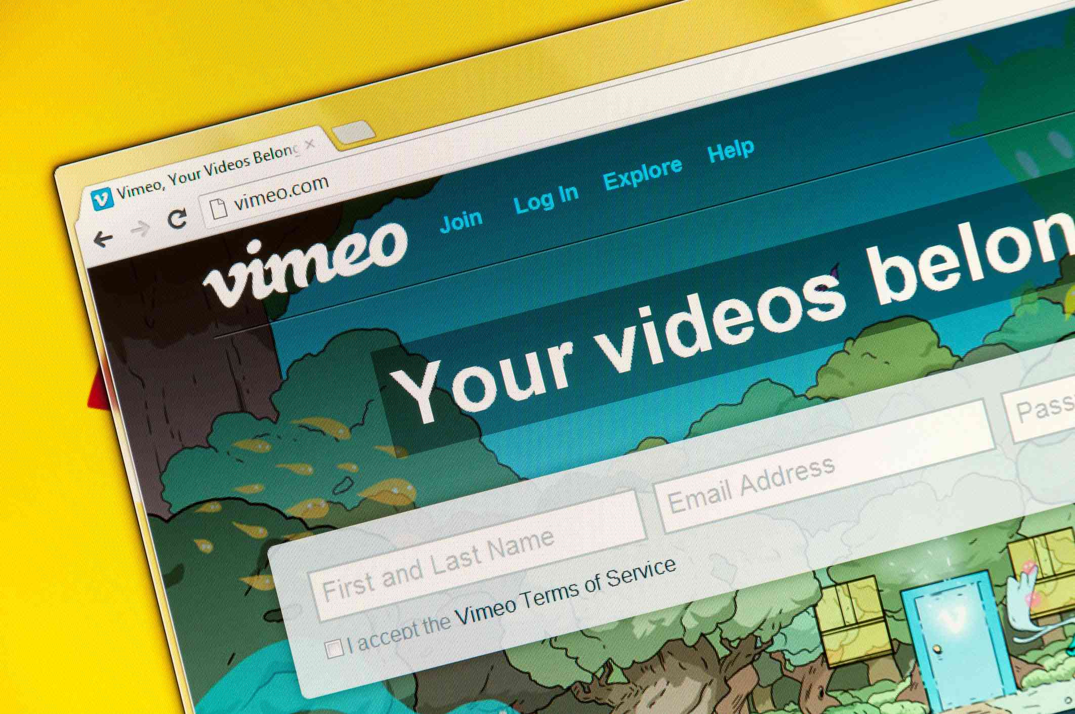 Vimeo-website op een gele achtergrond