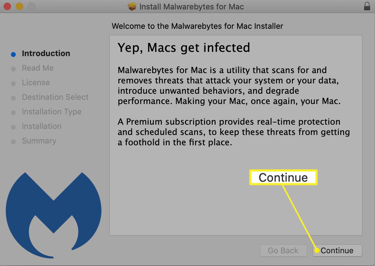 Malwarebytes voor Mac-installatiedialoogvenster