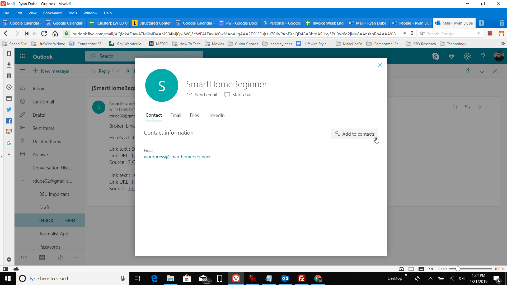 Schermafbeelding van het venster voor het toevoegen van een contactpersoon in Outlook.com