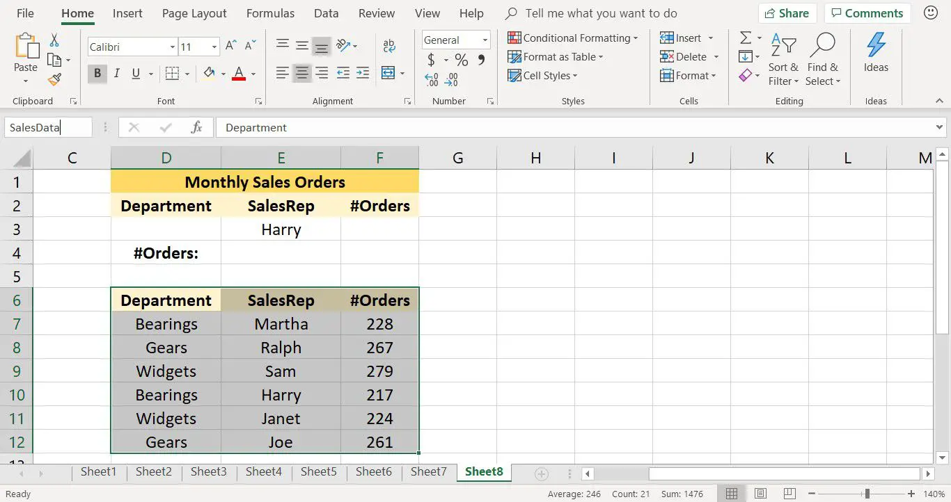 Een schermafbeelding die laat zien hoe u een benoemd bereik maakt in Excel