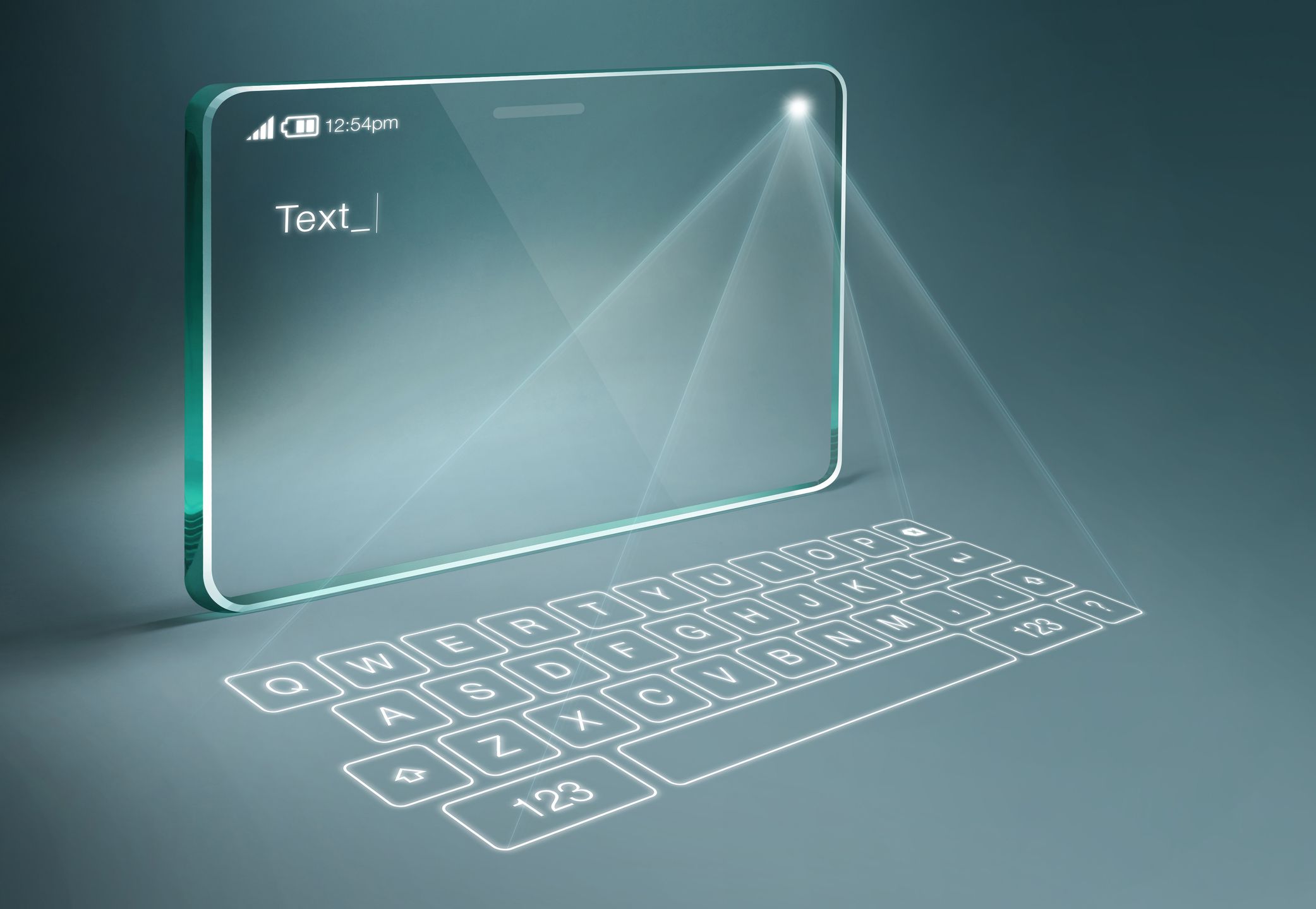 Transparante tablet met digitaal virtueel toetsenbord 