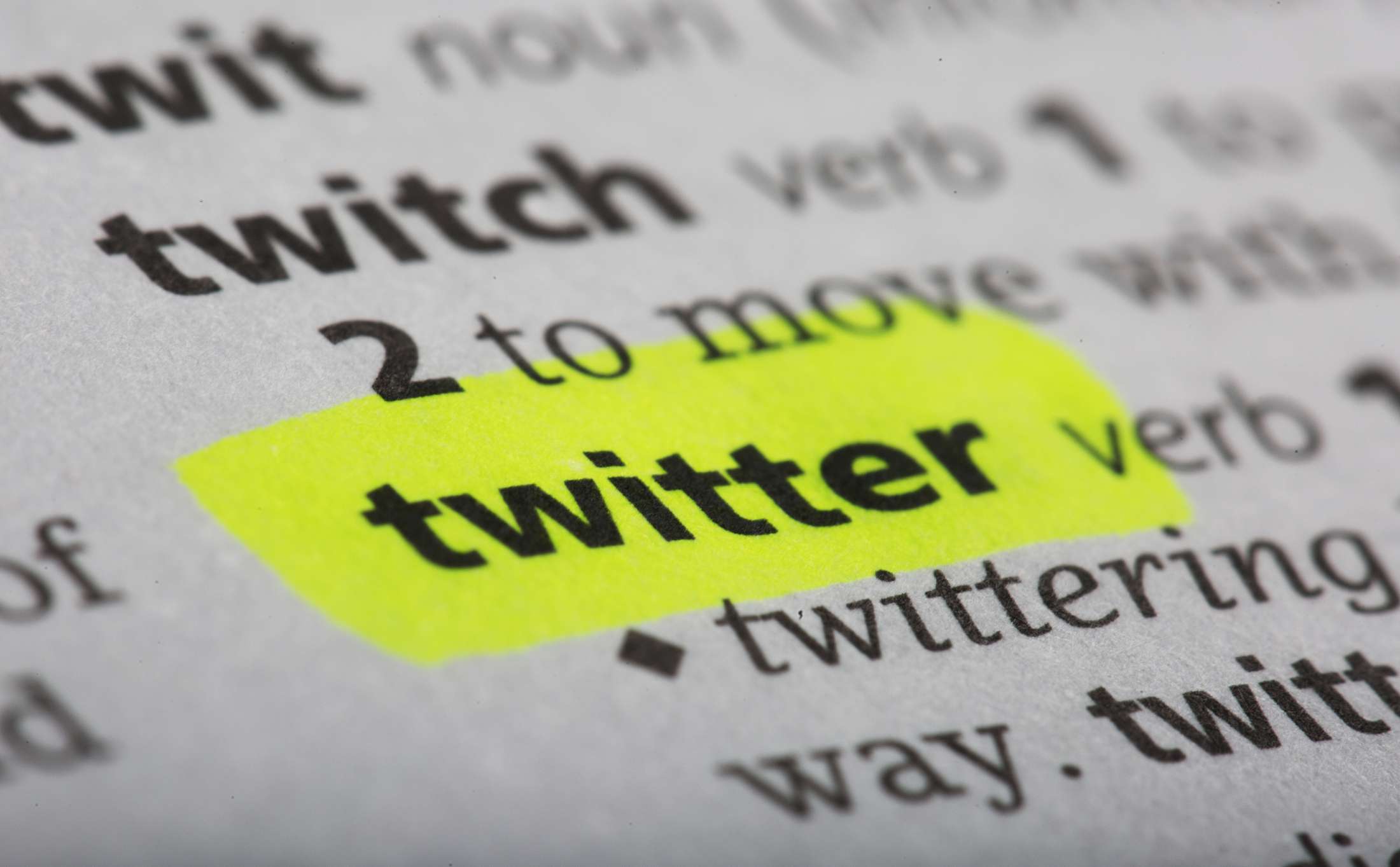 Het woord 'Twitter' gemarkeerd op een woordenboekpagina.