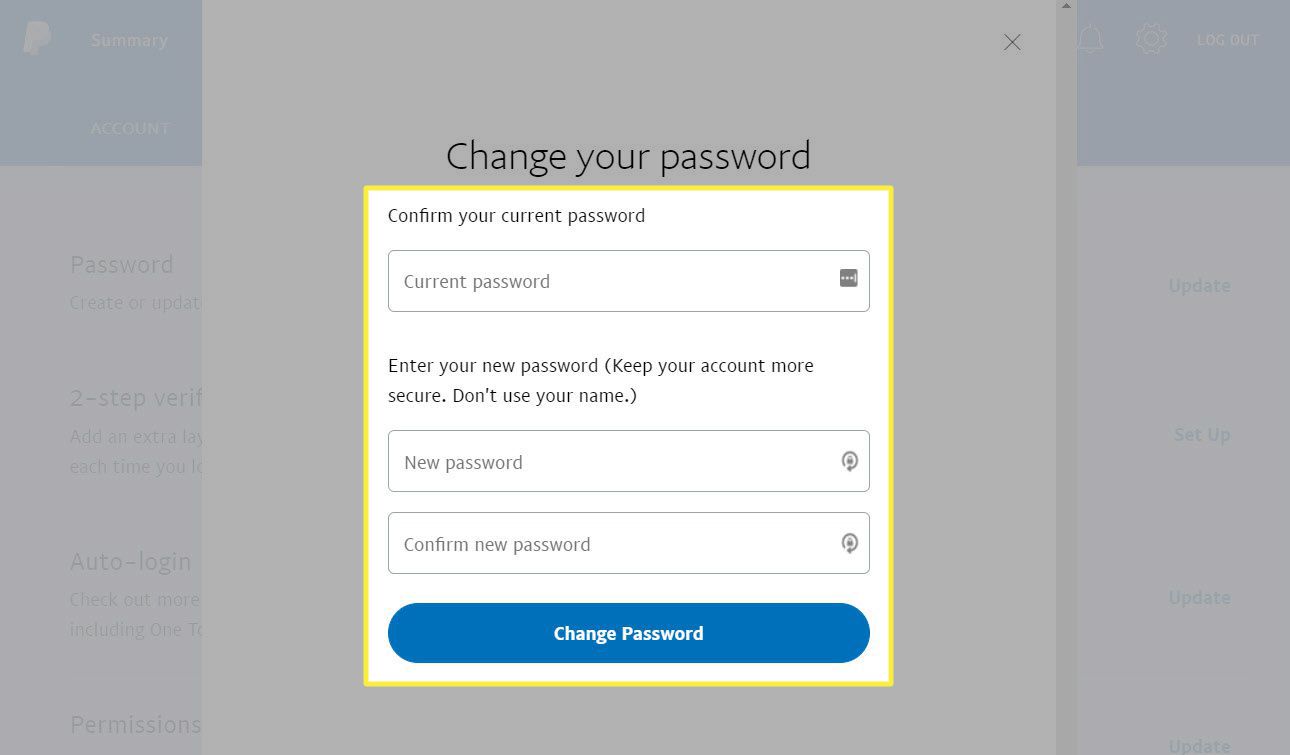 Wijzig uw wachtwoordvelden in PayPal