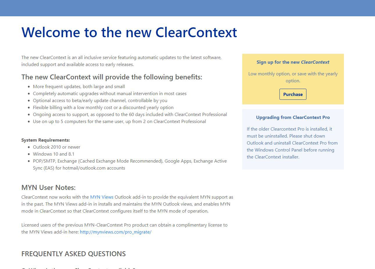 Screenshot van ClearContext-website