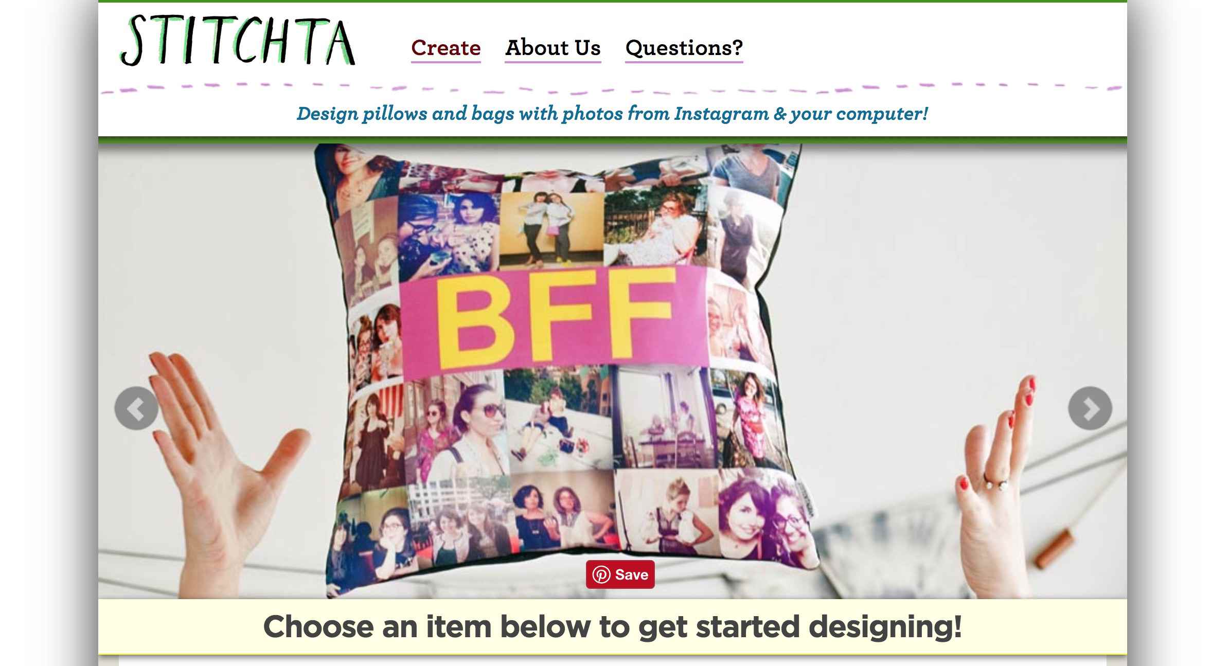 Een screenshot van Stitchta.com.