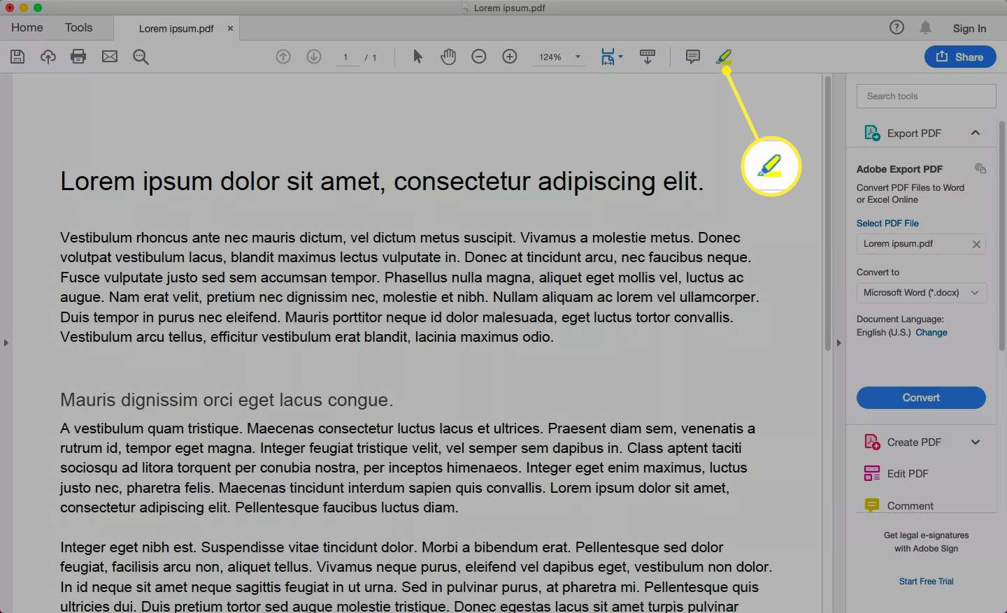 Het pengereedschap in Acrobat Reader met de huidige kleur