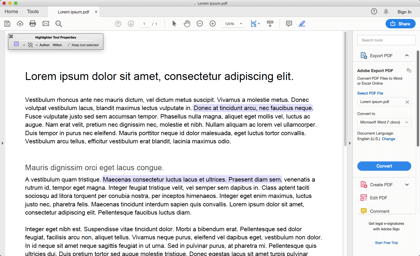 Acrobat Reader met de opnieuw gekleurde tekst gemarkeerd.