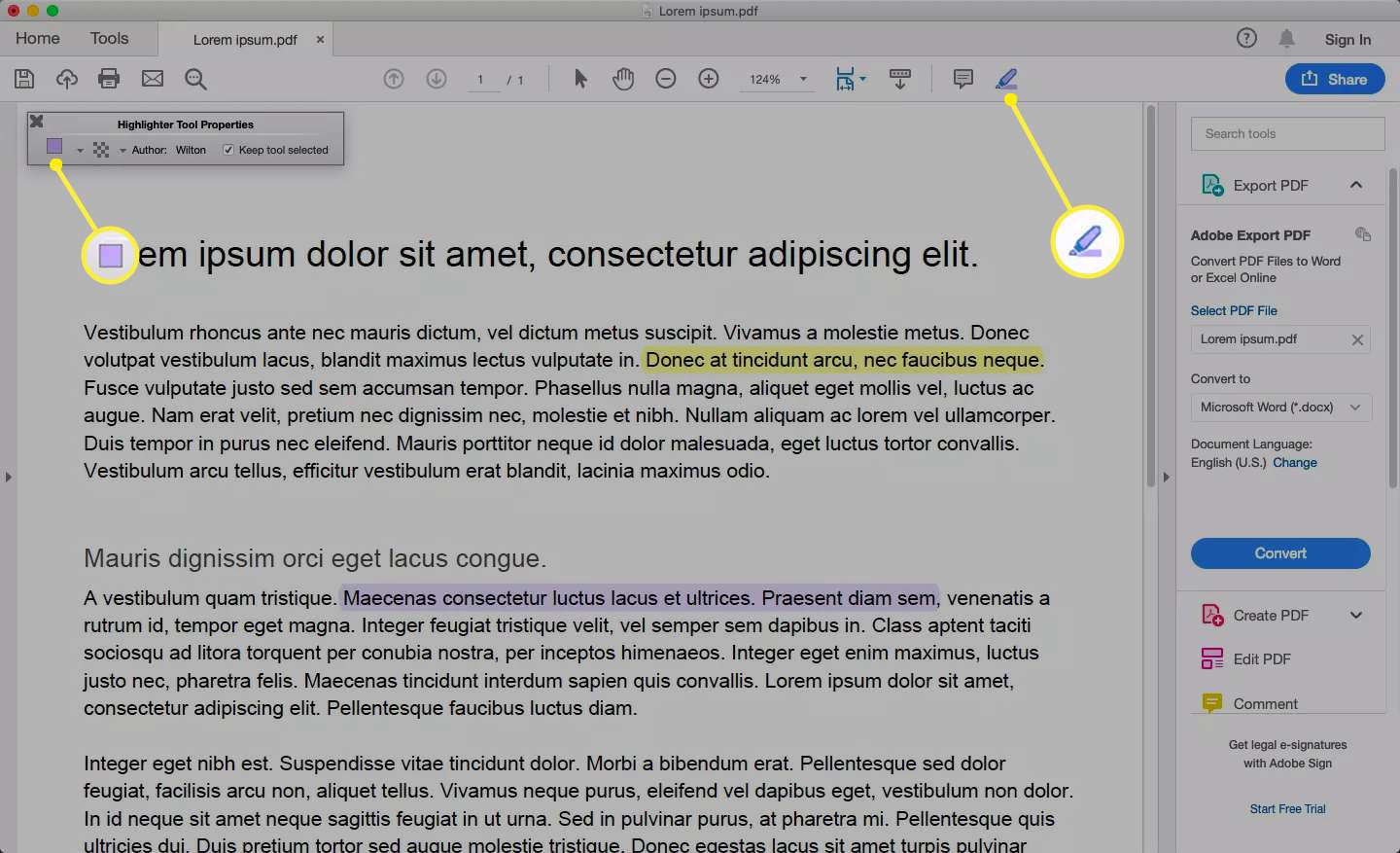 Nieuwe markeringskleur weergegeven in het gereedschap Pen in Acrobat Reader