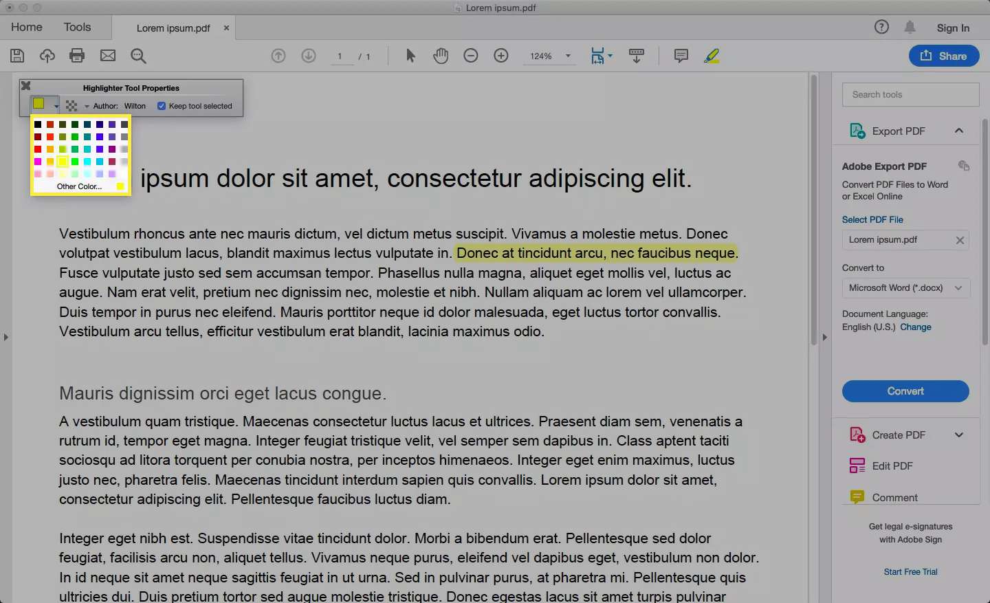 Kleurenpalet Eigenschappenbalk Acrobat Reader