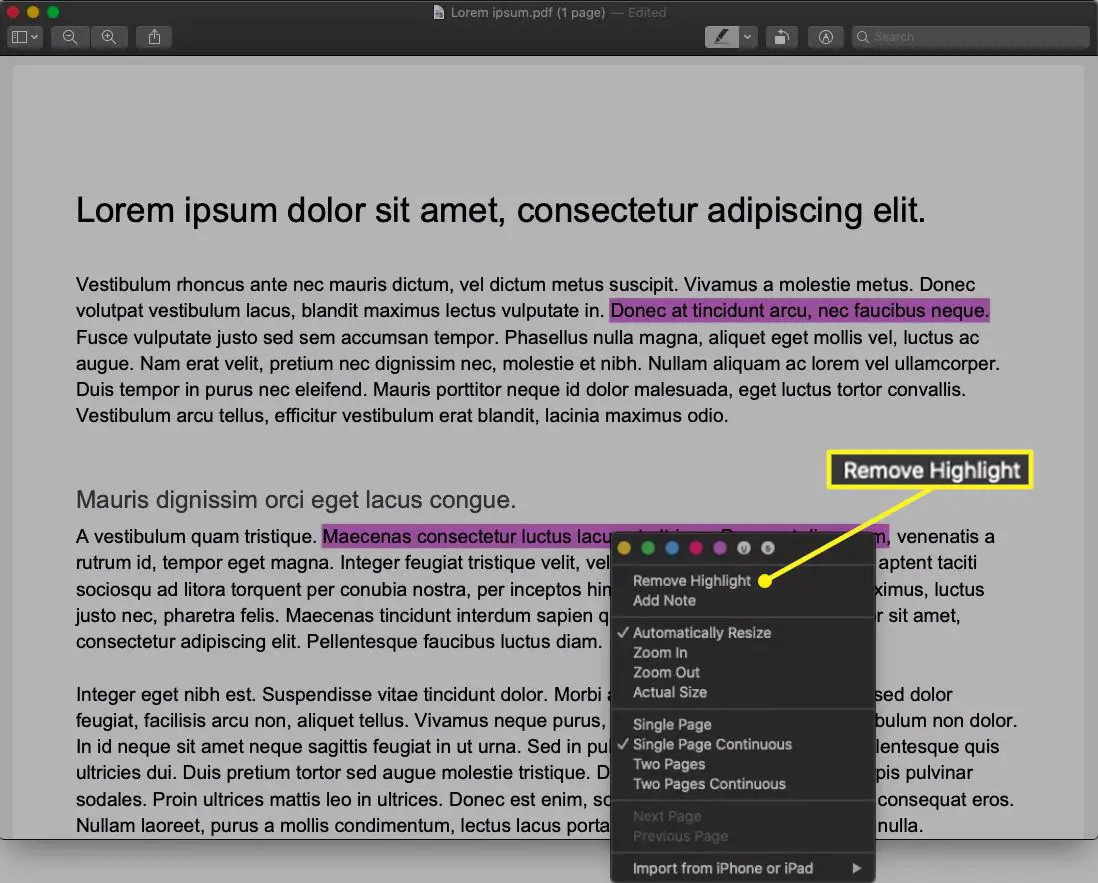 Markering verwijderen geselecteerd in macOS Preview