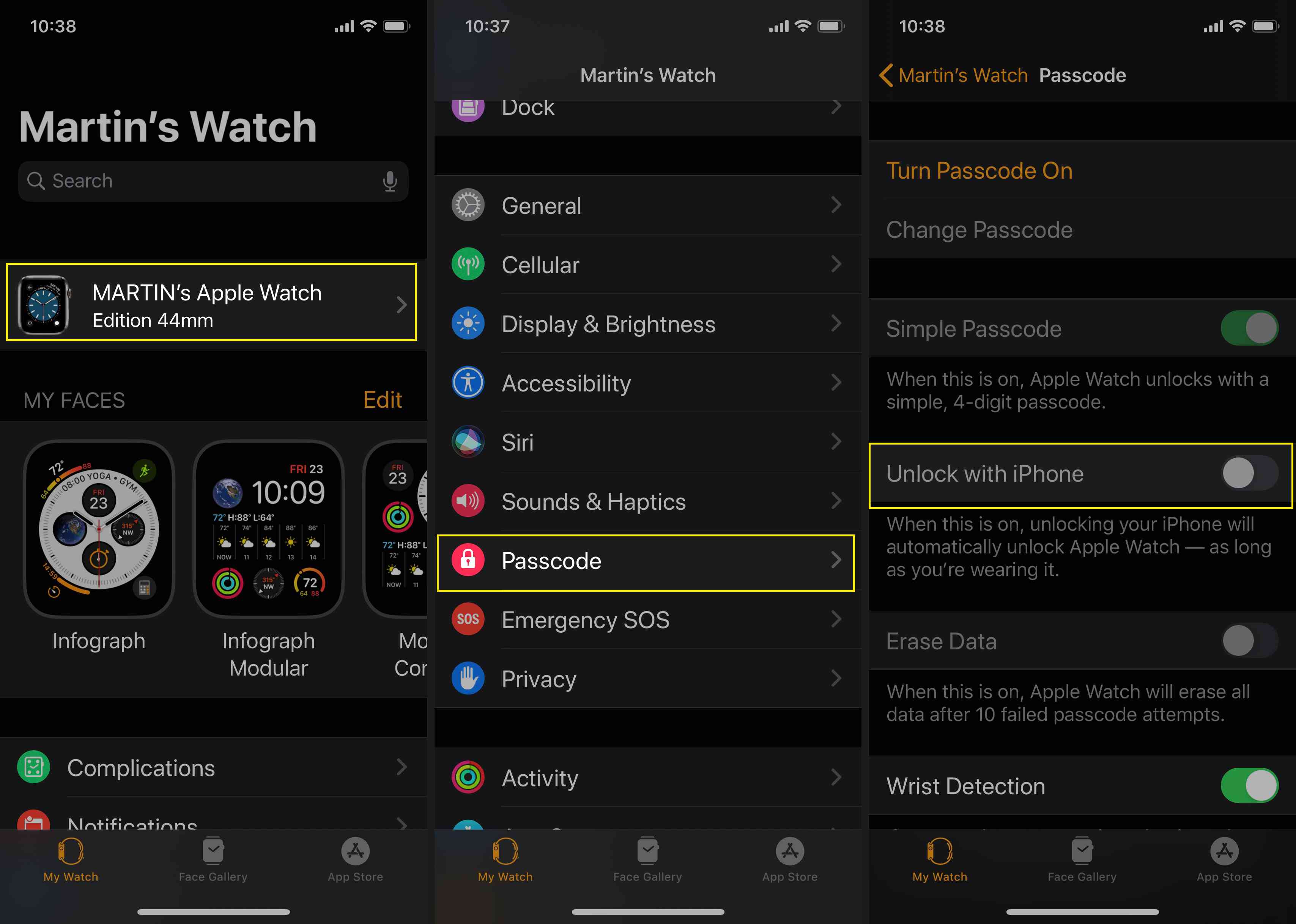 Gebruik de Watch-app om uw Apple Watch in te stellen op ontgrendelen met iPhone