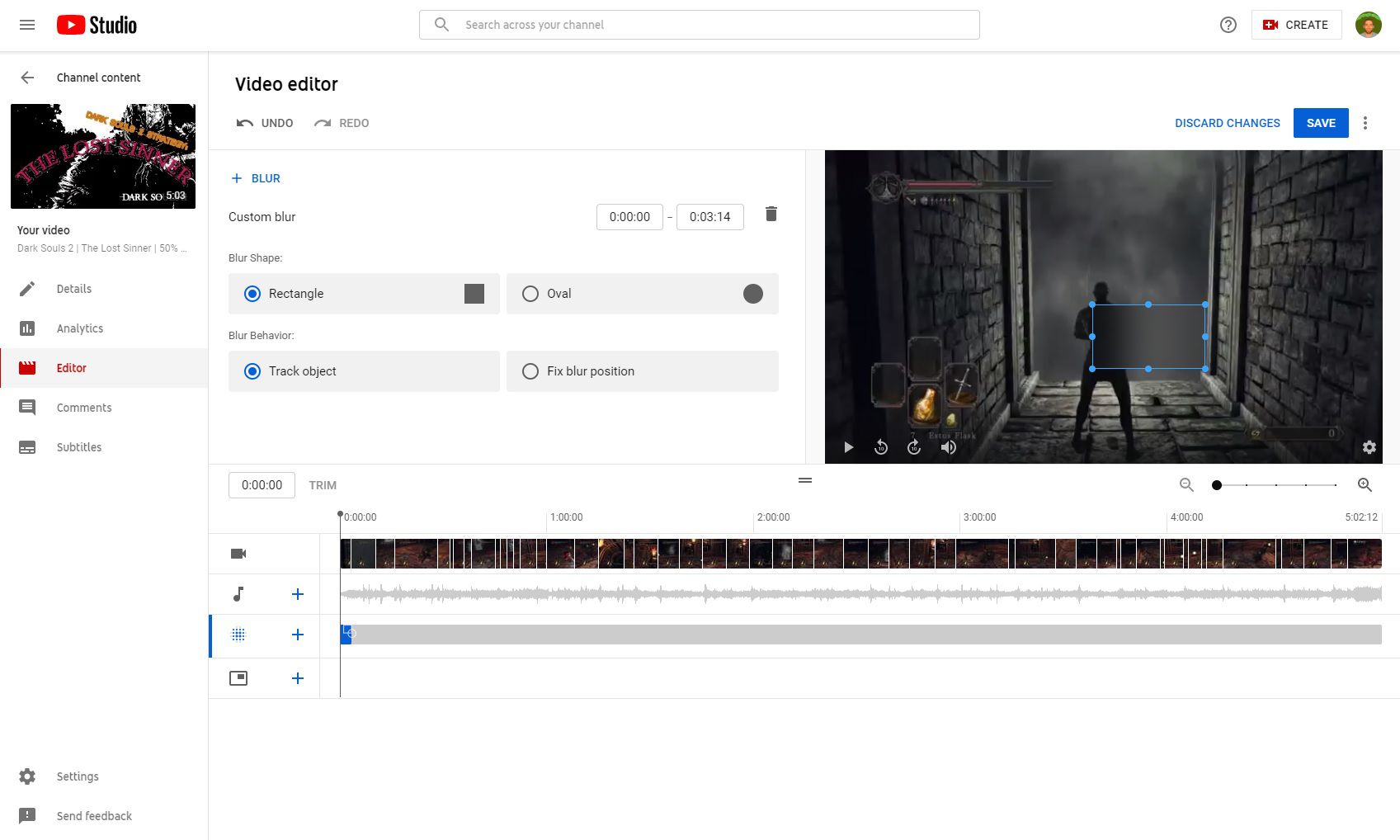 YouTube desktop-editor vervaging