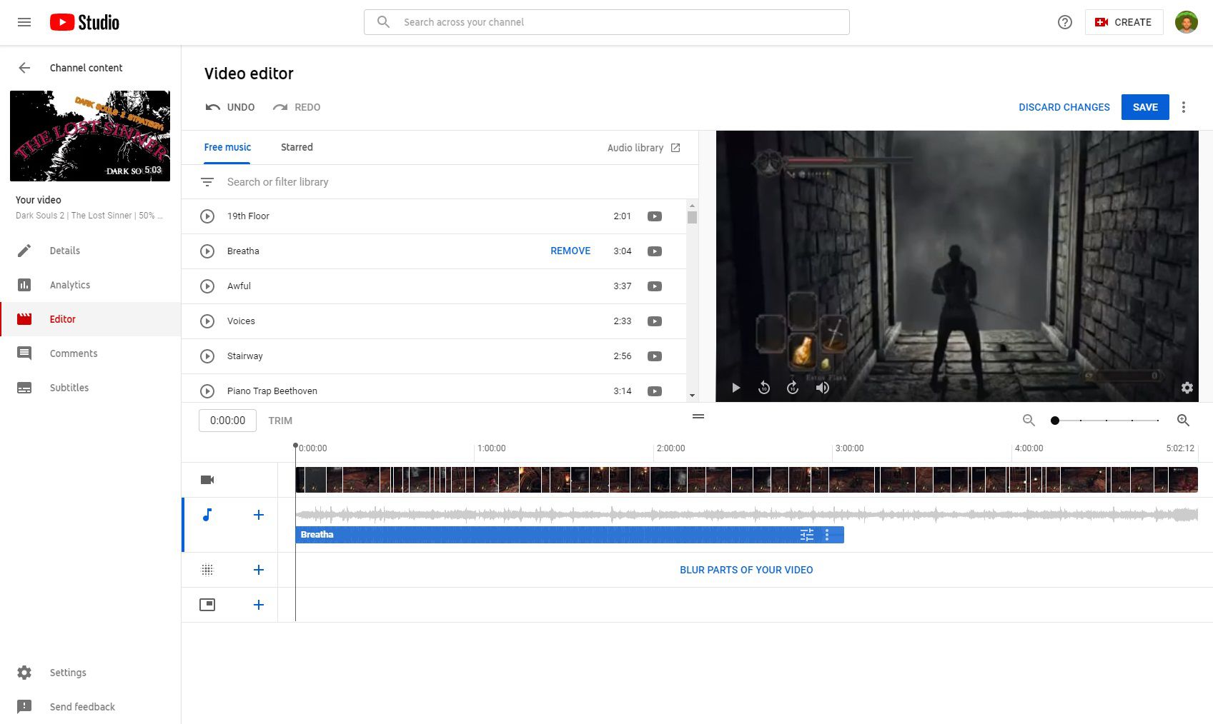 YouTube-desktopeditor die audio toevoegt