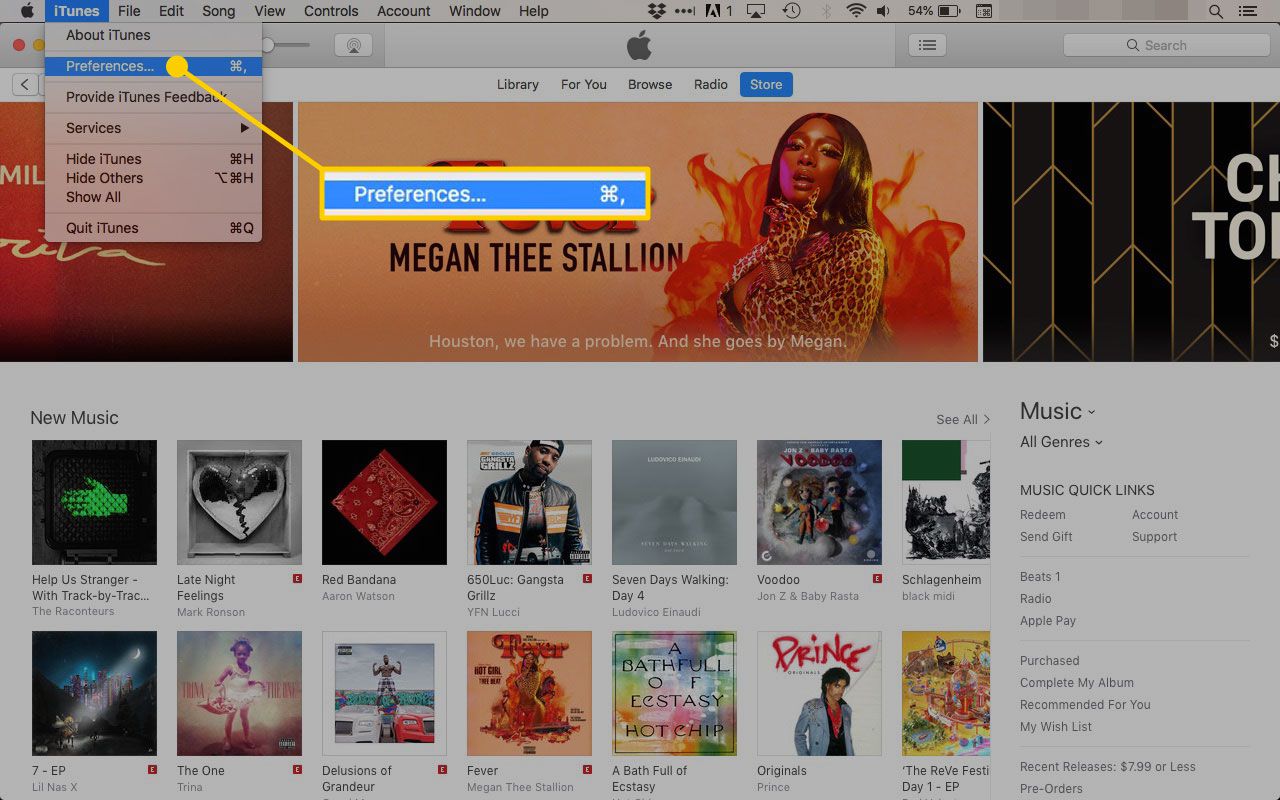 Het menu Voorkeuren in iTunes - screenshot