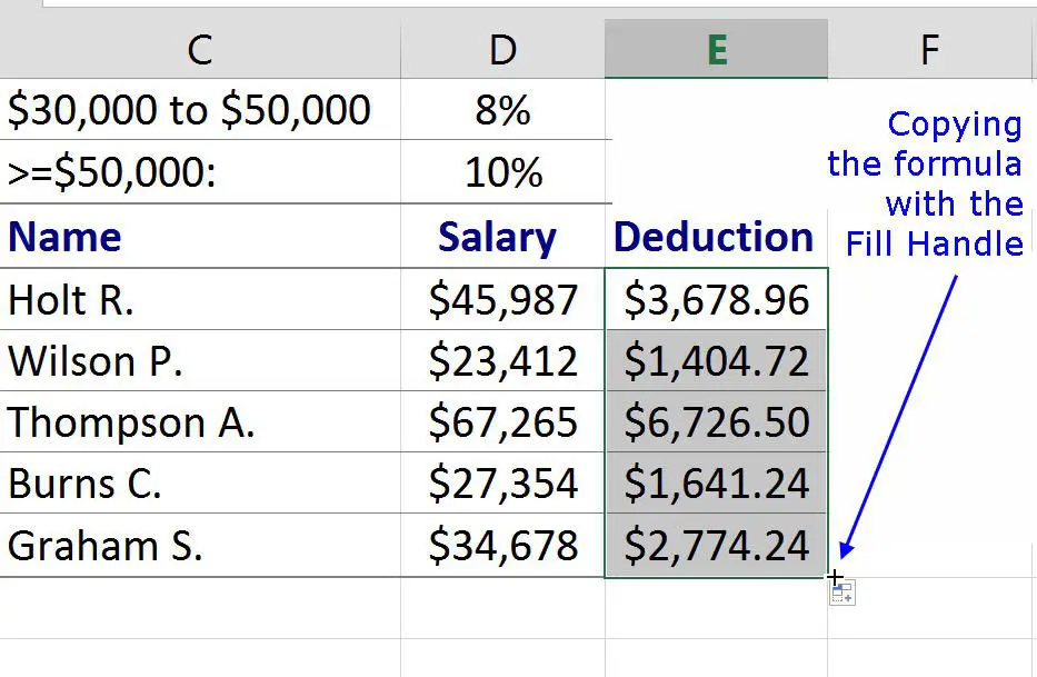 De geneste IF-formule kopiëren met de vulgreep in Excel