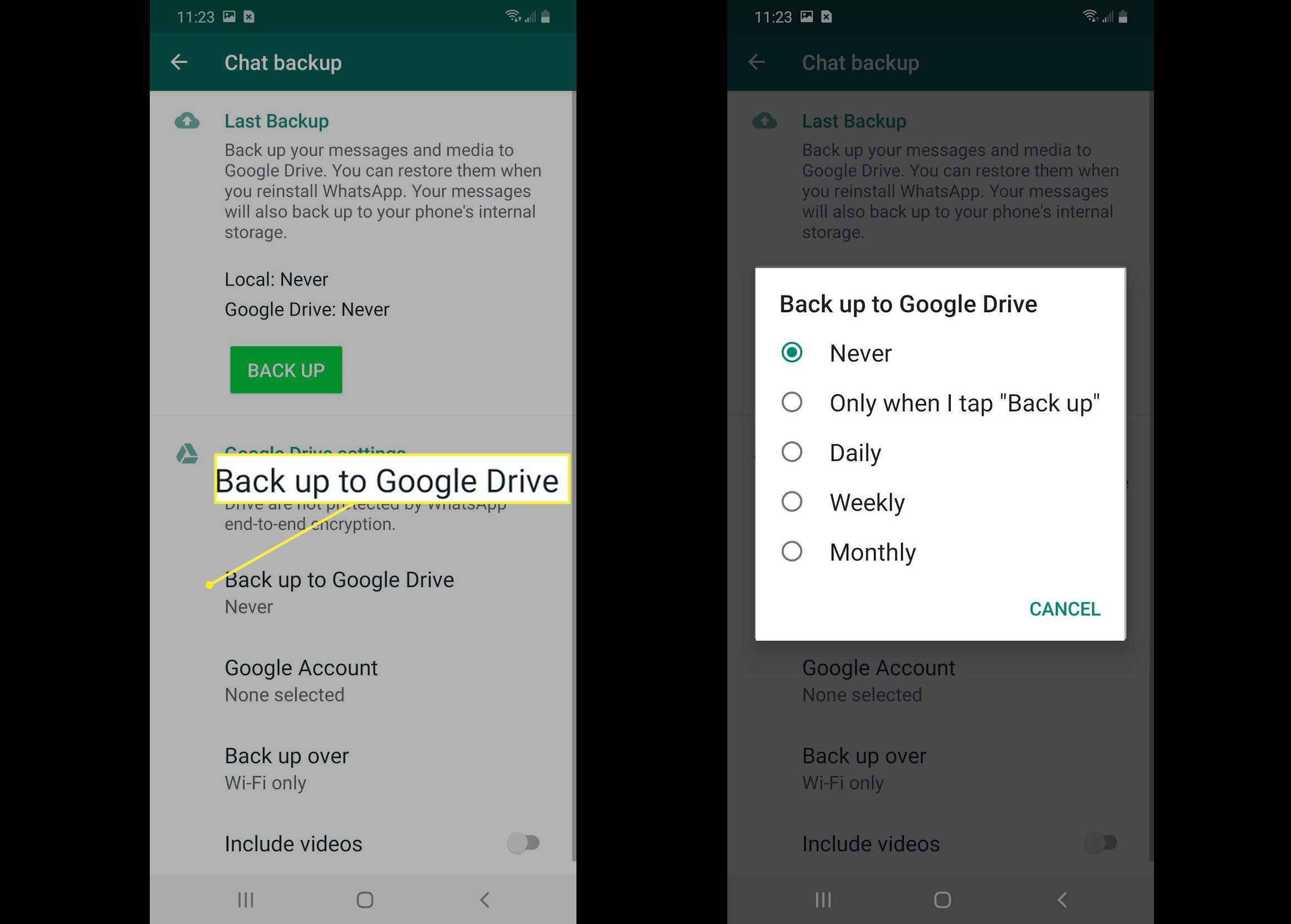 Back-up naar Google Drive-opties