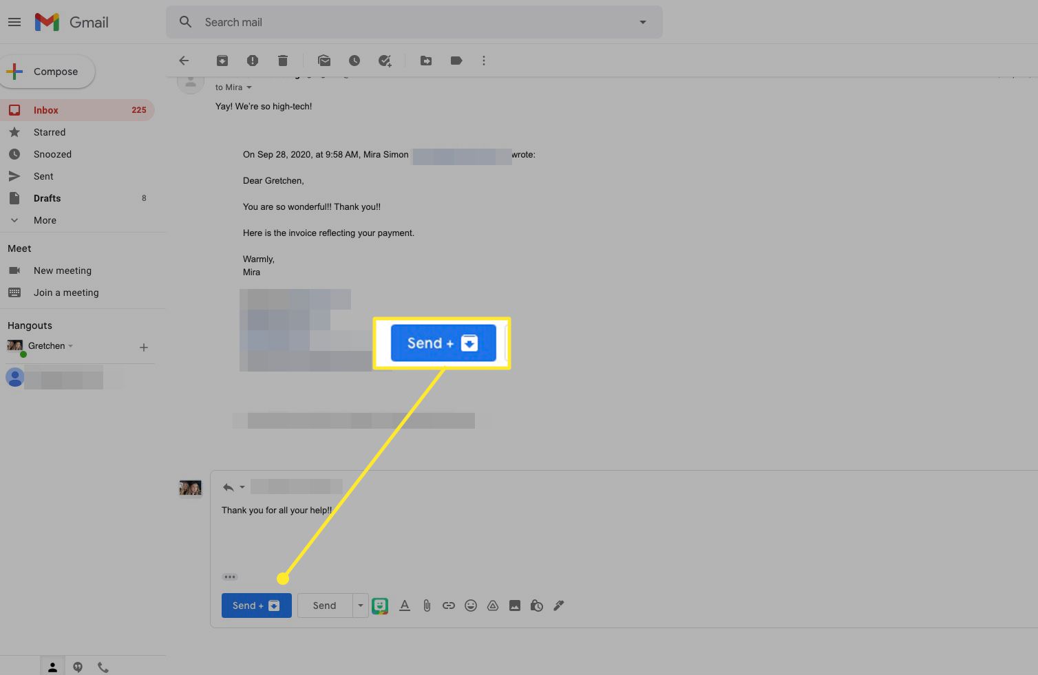 Gmail-antwoordbericht met de knop 