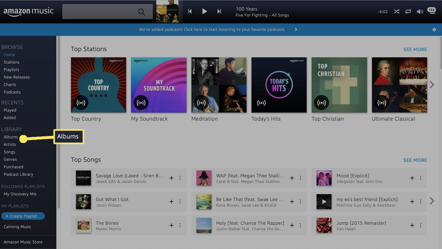 Selecteer in Amazon Music Albums in het menu aan de linkerkant.