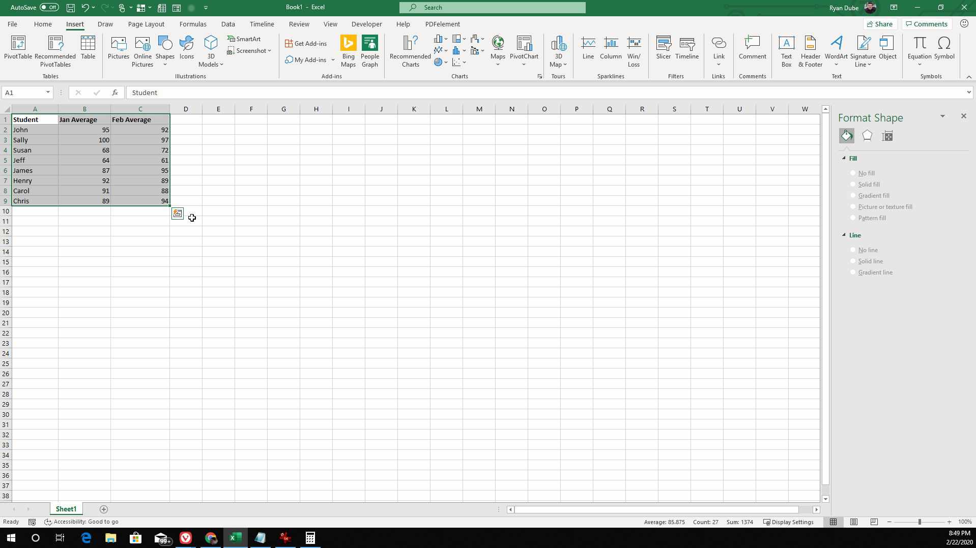 Screenshot van het selecteren van spreadsheetgegevens