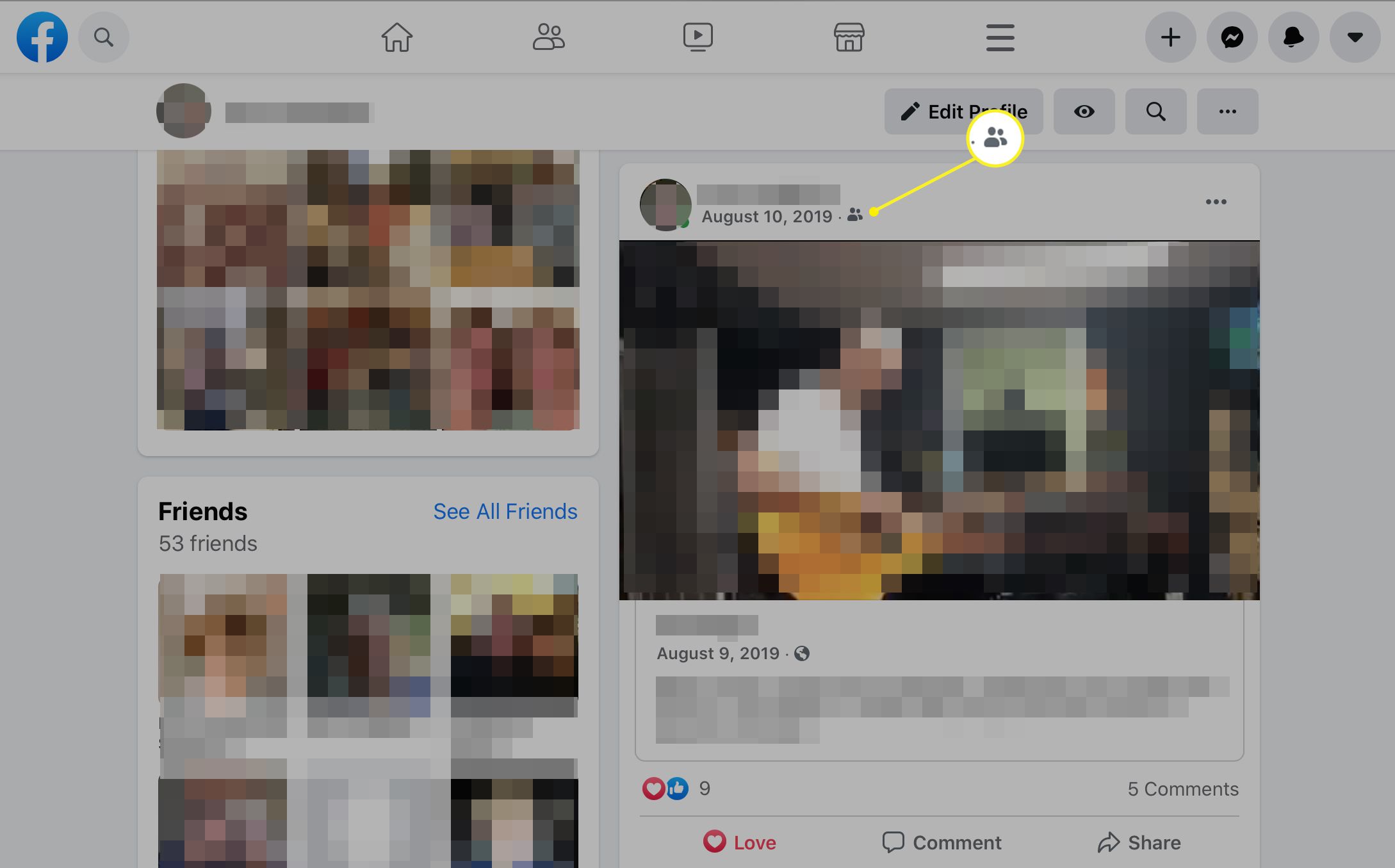 Facebook-bericht met mensenpictogram gemarkeerd naast de datum