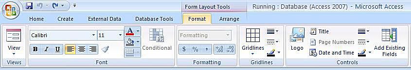 Schermafbeelding Microsoft Access 2007 Format-tools