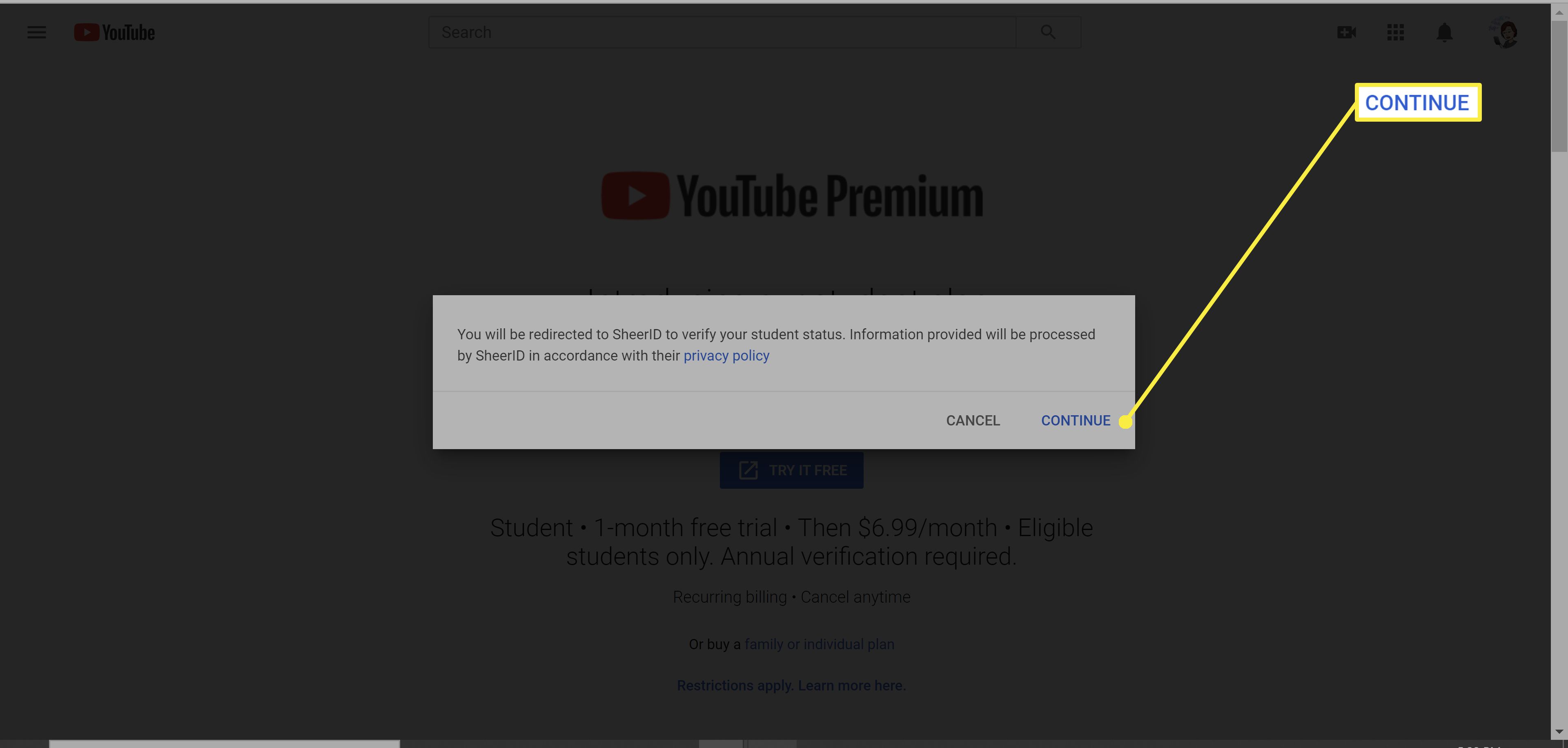 Youtube premium student