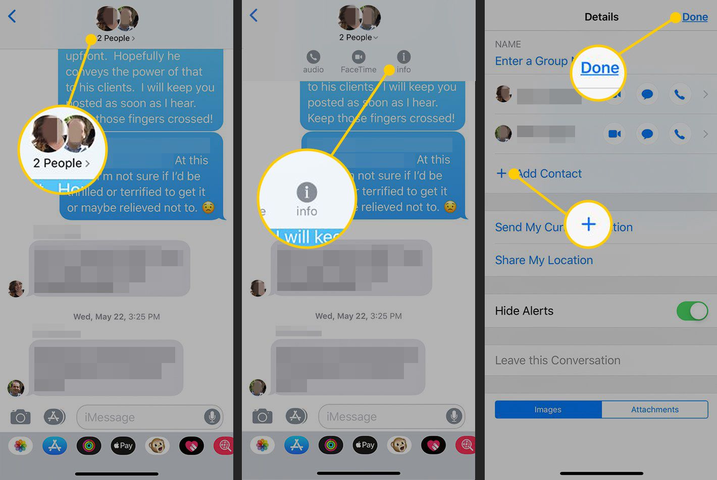 Een contact toevoegen aan een groepsbericht in iOS Berichten