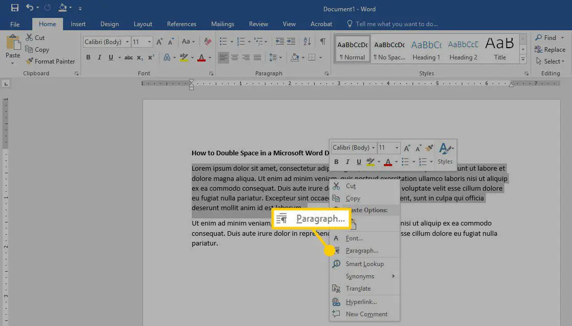 Dubbele ruimte voor een tekstgedeelte in Microsoft Word