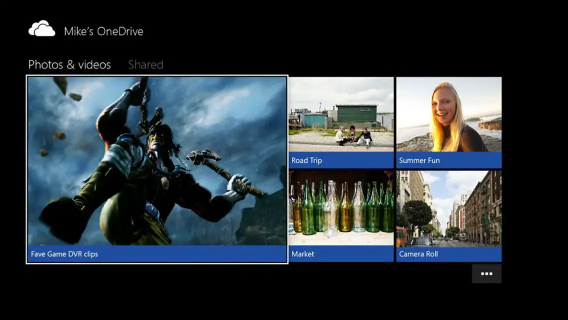Screenshot van Microsoft's Xbox One OneDrive-applicatie