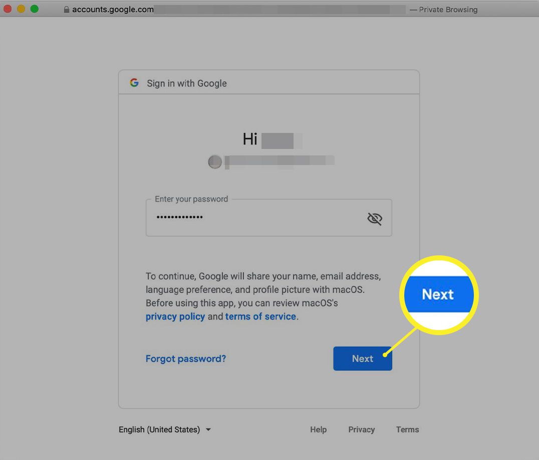 Google-wachtwoordscherm in Mac Mail-configuratie