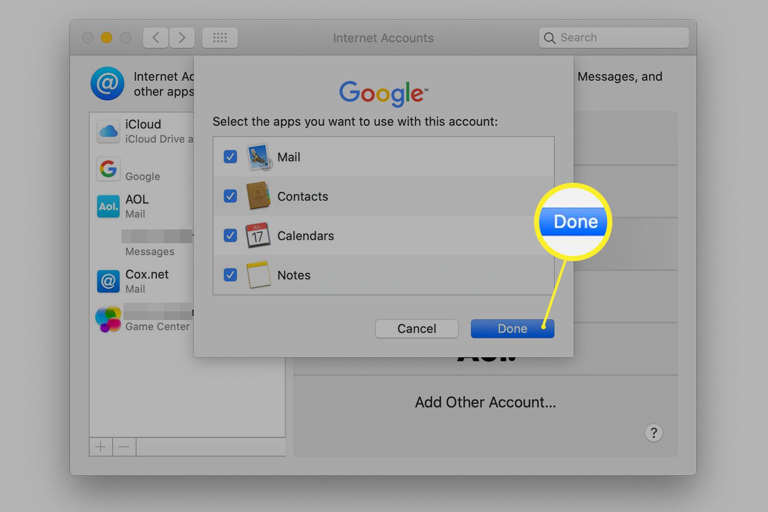 Selecteer Google-functies om op te nemen in macOS