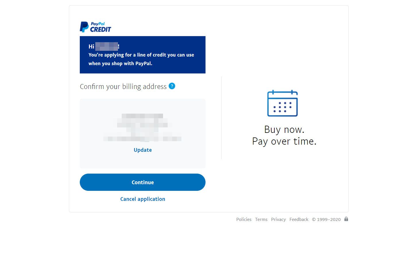 Screenshot van het aanvraagproces voor PayPal-tegoed
