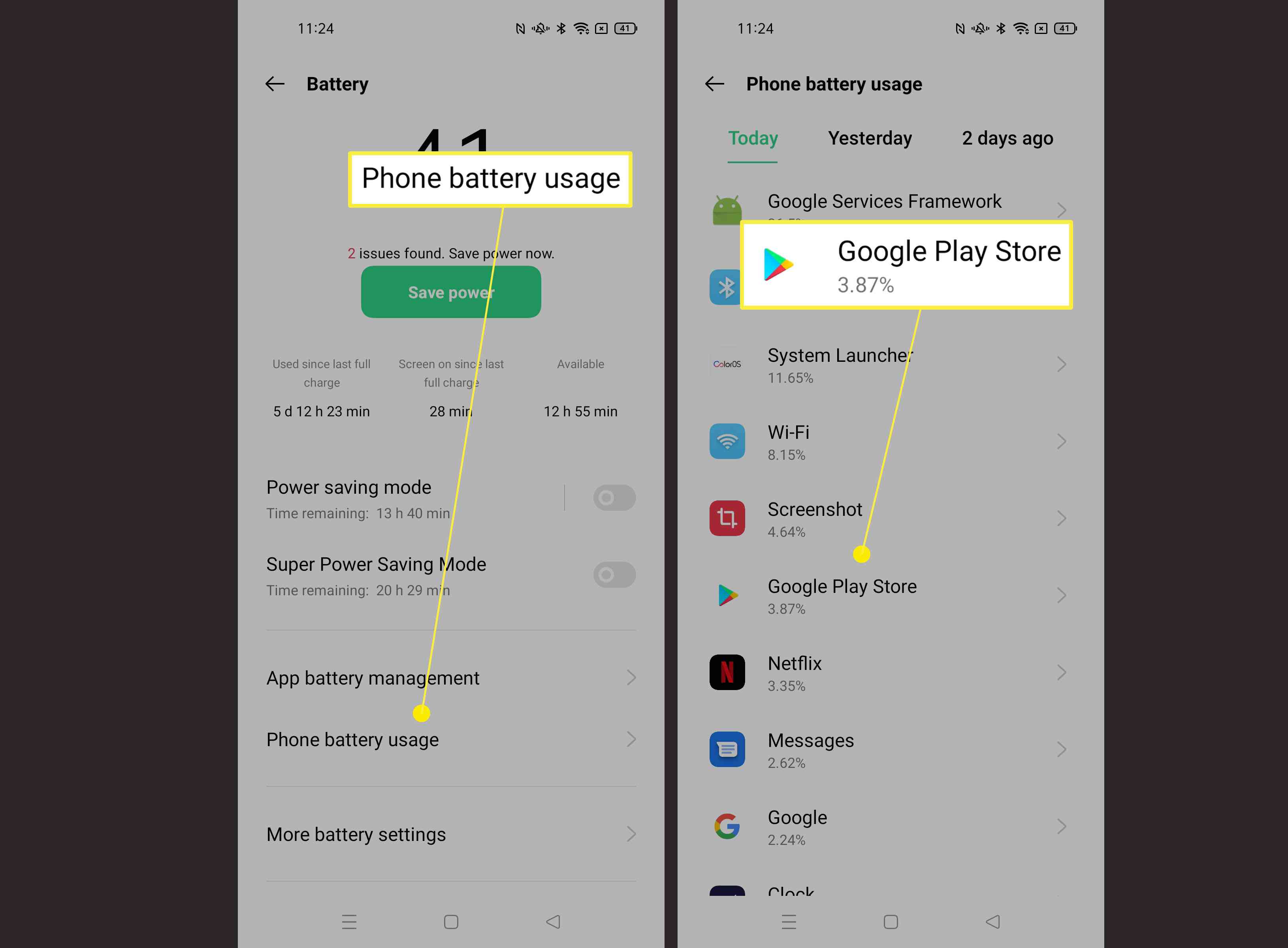 Vereiste stappen om meer te weten te komen over het batterijgebruik van elke app op Android