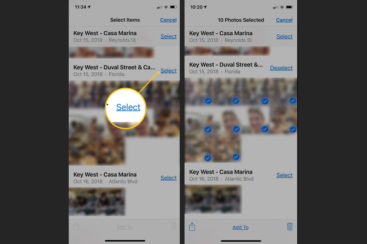 Select-knop in iOS Foto's-app