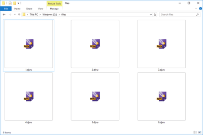 Screenshot van verschillende DJVU-bestanden in Windows 10 die openen met DjView