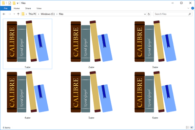 Screenshot van verschillende AZW-bestanden in Windows 10 die worden geopend met het Calibre-programma