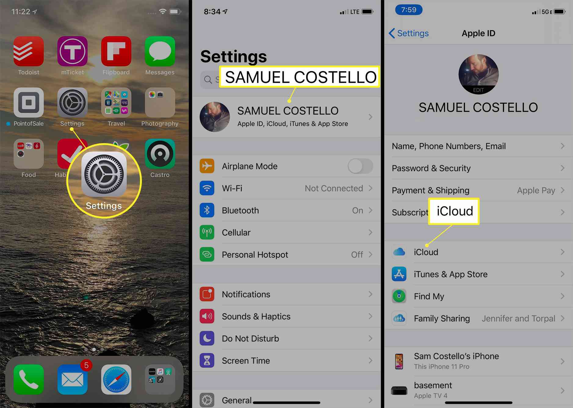 iPhone-pad naar iCloud-instellingen