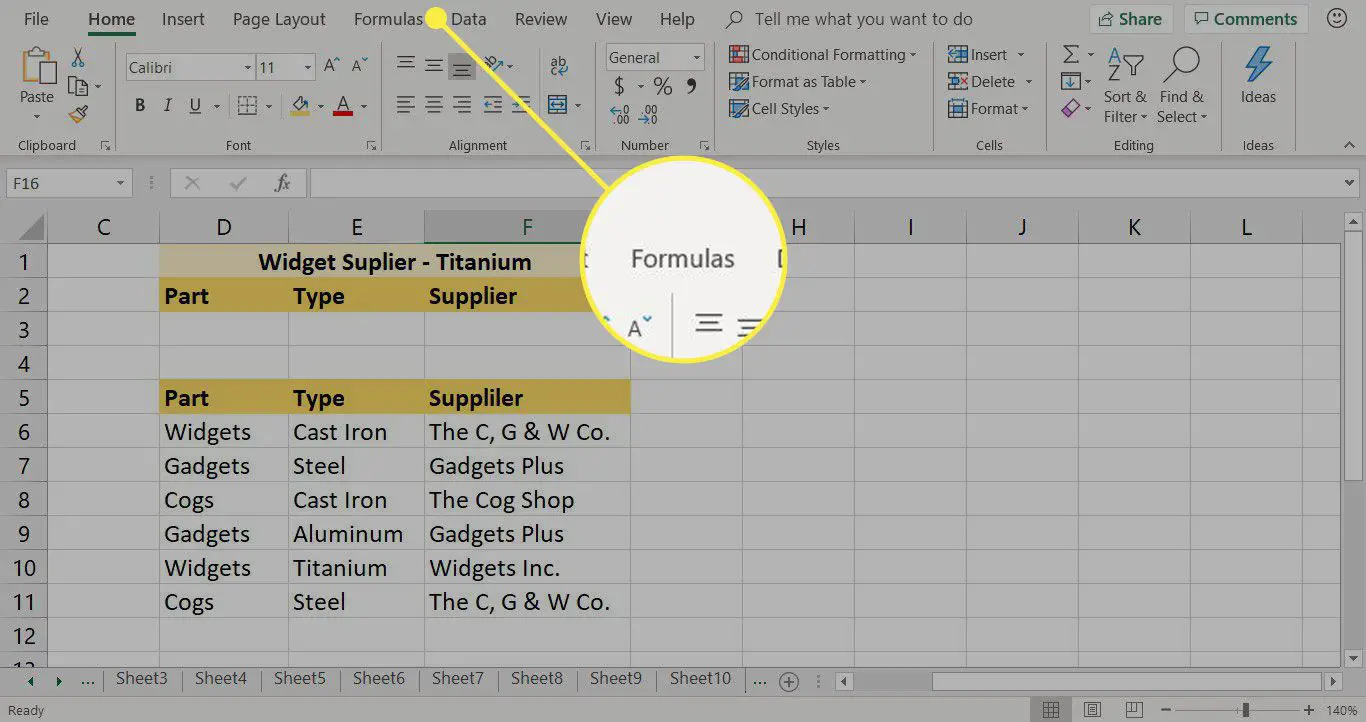 Het menu Formules