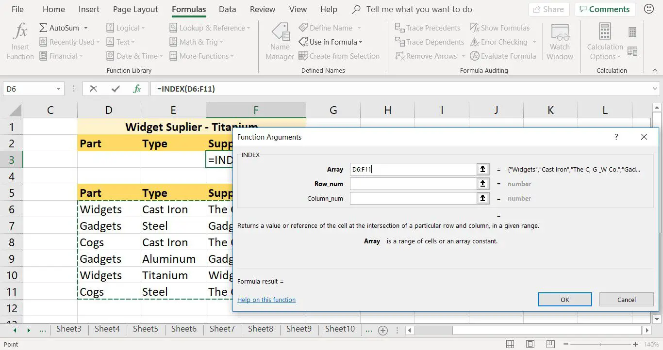 Hoe een array in te stellen voor de INDEX-functie in Excel