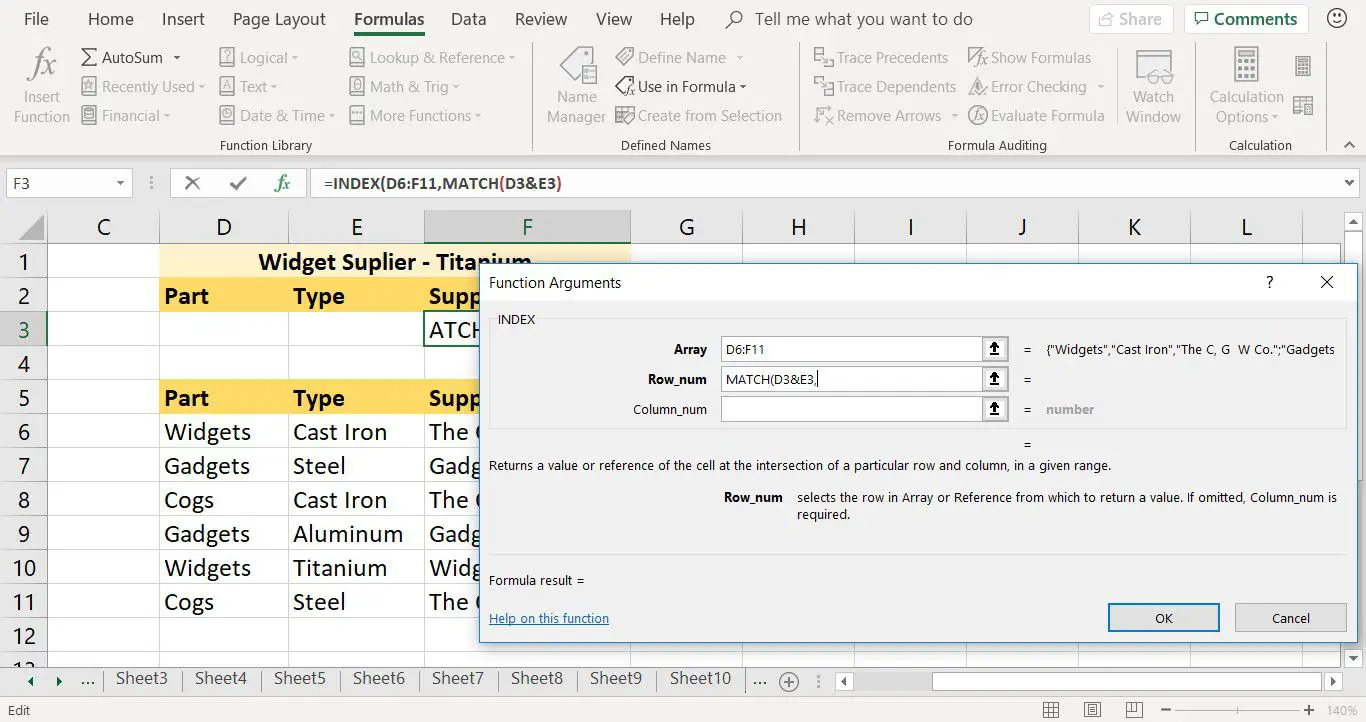 Hoe de MATCH-functie in te voeren als argument voor de INDEX-functie in Excel