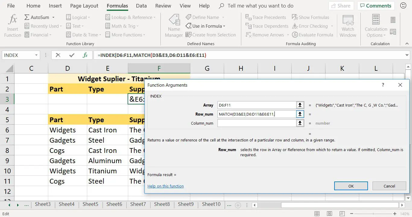 Een MATCH-argument invoeren in de INDEX-functie in Excel