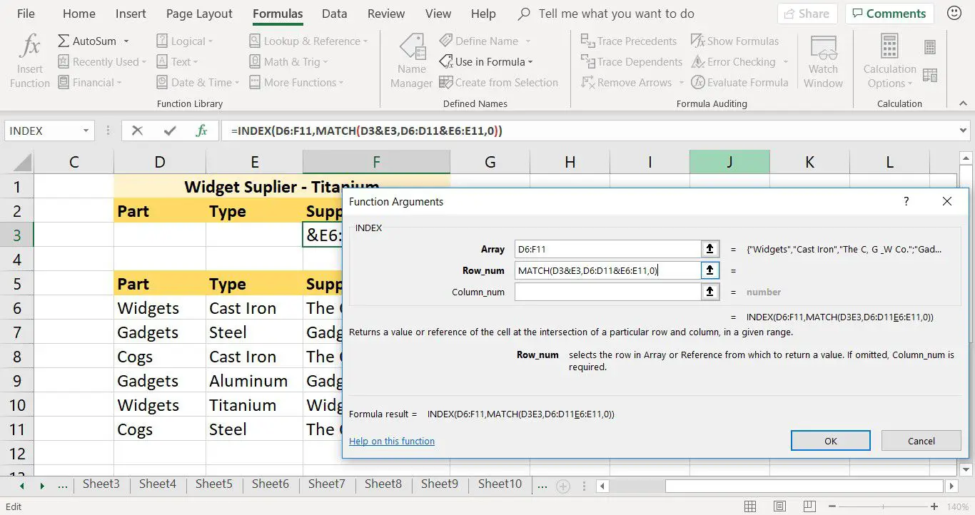 Een MATCH-argument invoeren in de INDEX-functie in Excel